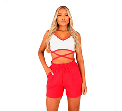 Conjunto Feminino Gringa Cropped Alcinha Shorts Moletinho - comprar online