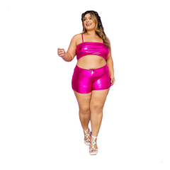 Conjunto Plus Size Metalizado Carnaval Top Alcinha C Shorts - Gringa do Brás