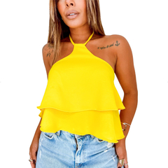 Top Alcinha Crepe Duna Detalhe Babado Duplo Feminino Nadador