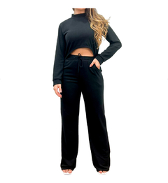 Conjunto Lãzinha Inverno Cropped Manga Longa Calça Flare