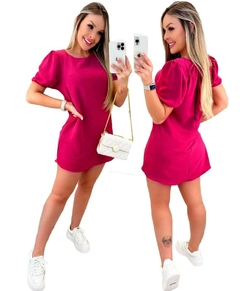 Macacão Feminino Curto Vestido Soltinho Manga Bufante Crepe - loja online