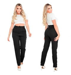 Calça Feminina Alfaiataria Cintura Alta Bolso Moda Blogueira - comprar online