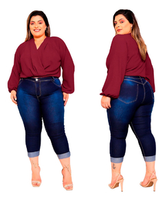 Camisa Cropped Tranpassada Plus Size Duna Blusa Manga Longa - comprar online