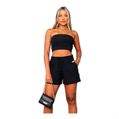 Conjunto Feminino Cropped Top Faixa Shorts Tendencia Gringa na internet