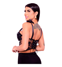 Top Tule Corselet Bojo Detalhe Flor Faixa Cetim - loja online