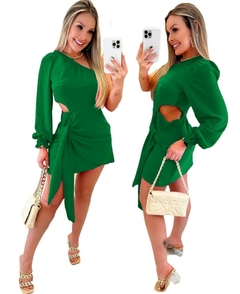 Vestido Curto Soltinho Manga Longa Ombro Só De Amarrar Duna - comprar online