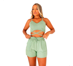 Conjunto Feminino Gringa Cropped Alcinha Shorts Moletinho - comprar online