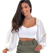 Cropped Juliette Manga Longa Bufante Tule Blusinha Tendencia