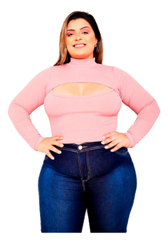 Cropped Gringa Plus Size Manga Longa Blogueira Gola Alta - comprar online