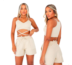 Conjunto Feminino Gringa Cropped Alcinha Shorts Moletinho