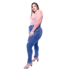 Cropped Blusinha Manga Comprida Bufante Tule Poa Bolinha Plus Size - comprar online