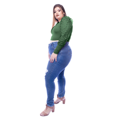 Cropped Blusinha Manga Comprida Bufante Tule Poa Bolinha Plus Size - comprar online