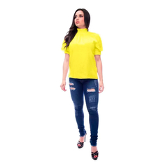 Blusa Viscolinho Gola Alta Ombro Princesa - loja online