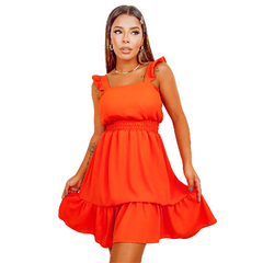 Vestido Crepe Curto Detalhe Bojo Alcinha Babado Barra - loja online