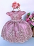 VESTIDO INFANTIL REALEZA ROSÉ RENDA PÉROLAS PRINCESA LUXO