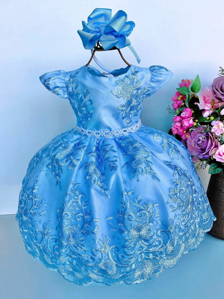 Vestido Infantil Azul Cinderela , Frozen Luxo - Menina bonita 1/2/3 Anos -  Perollas Kids