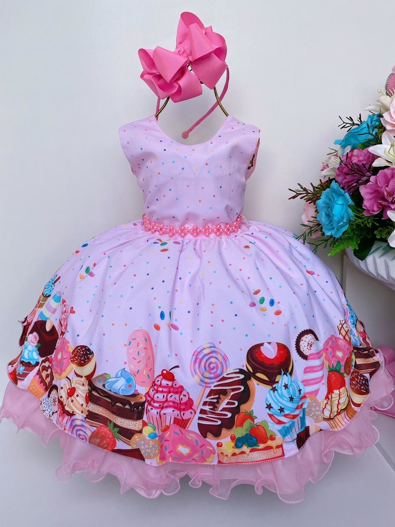 Vestido Infantil Moana Baby Rosa C/ Broche Luxo Princesas