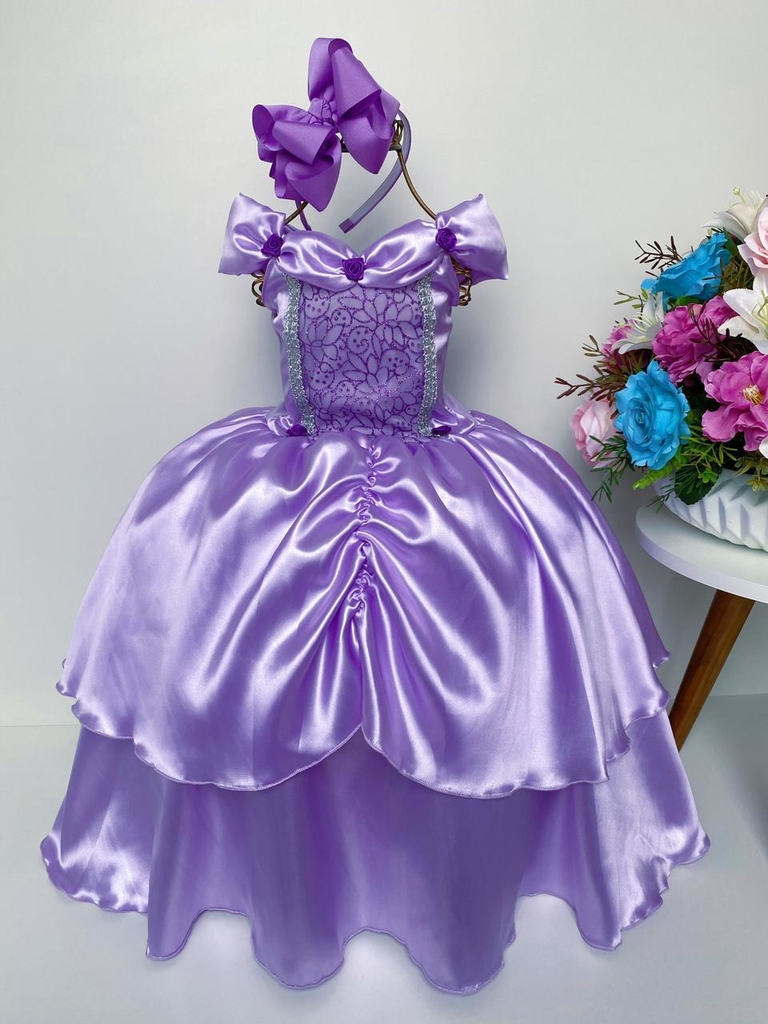 Fantasia vestido infantil princesa Sofia lilás