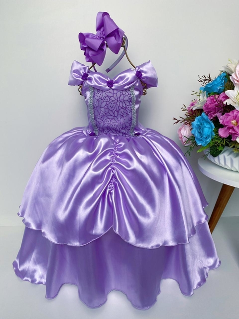 Vestido Infantil Princesa Sofia Luxo Strass Tiara Festa – PequenoLook