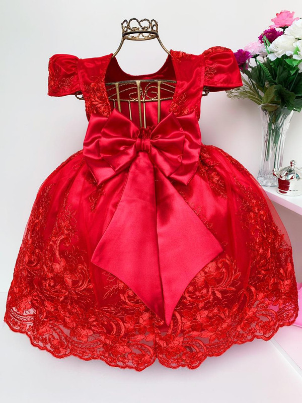 Vestido Infantil Vermelho Dourado Natal Festa Moranguinho Minnie