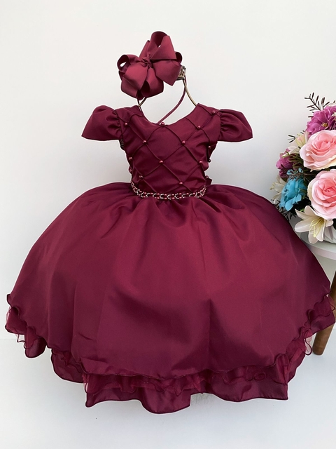 VESTIDO INFANTIL LILÁS C/ CINTO DE PÉROLAS CASAMENTO LUXO