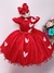 VESTIDO INFANTIL APLIQUE DE BORBOLETAS VERMELHO C/ BRANCO