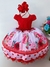 Vestido Infantil Vermelho Moranguinho Strass Cinto de Pérolas