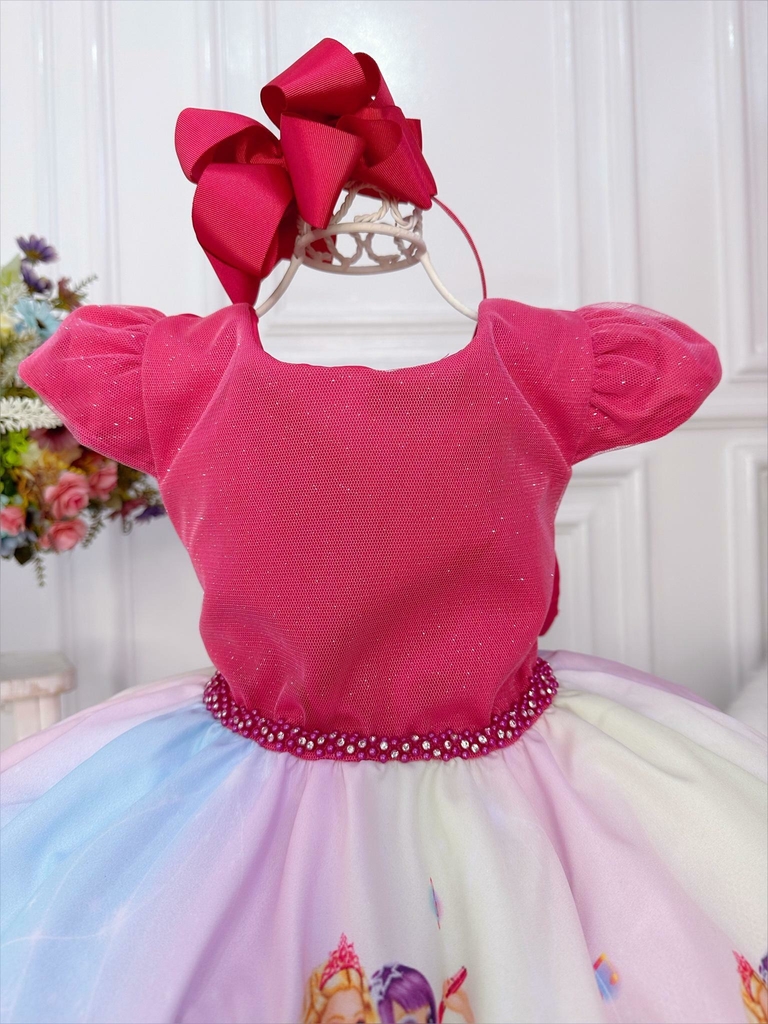 Vestido infantil da Barbie princesa na cor rosa