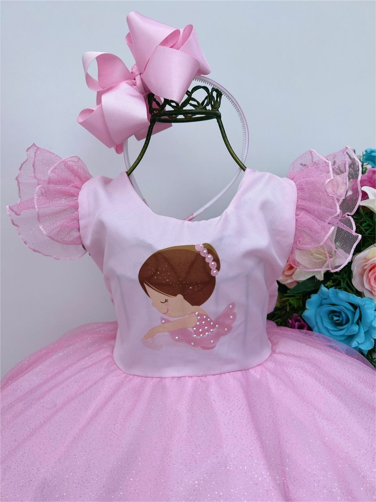 Vestido Infantil Rosa Bailarina Princesa Festas Luxo