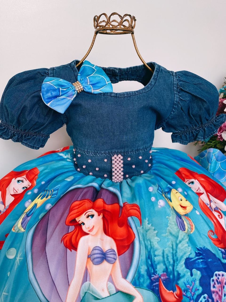 Vestido Infantil Princesa Sofia Pequena Sereia Ariel Luxo 1 A 3 Anos