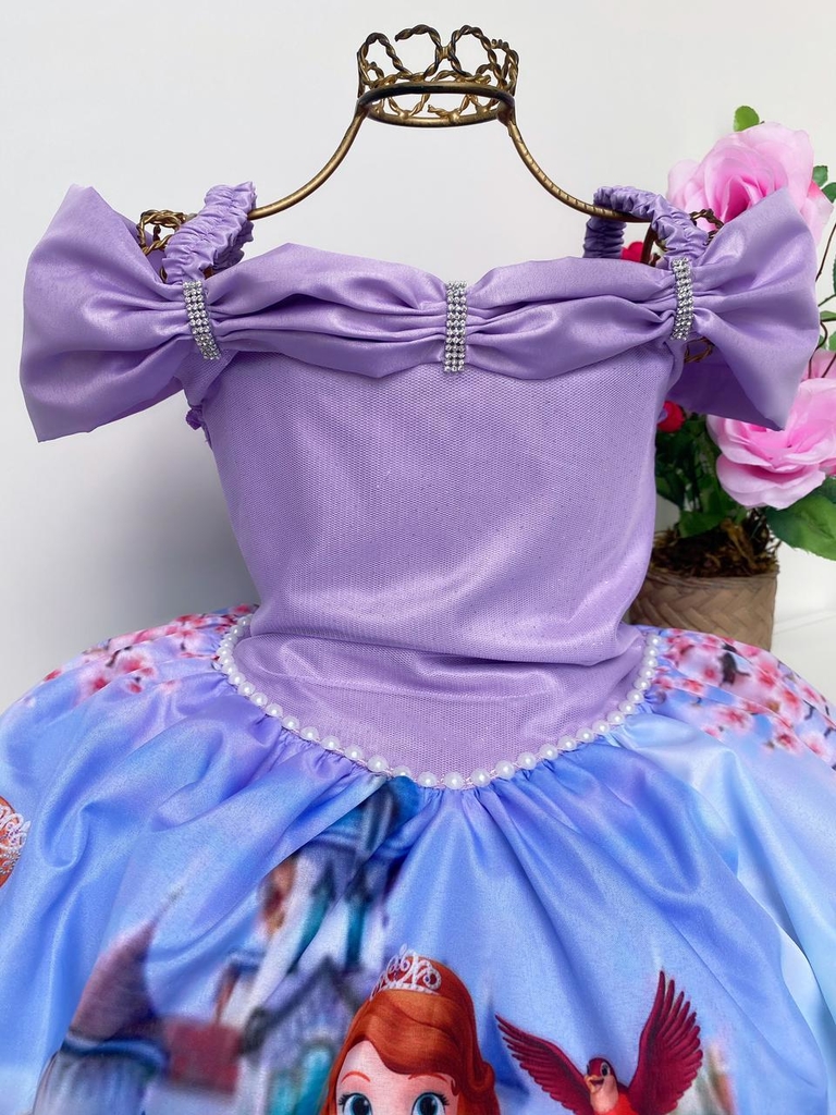 Fantasia Vestido Princesa Sofia Luxo Infantil Com Luvas