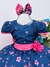 Vestido Infantil Azul Marinho Florido Broche e Laço Luxo - comprar online