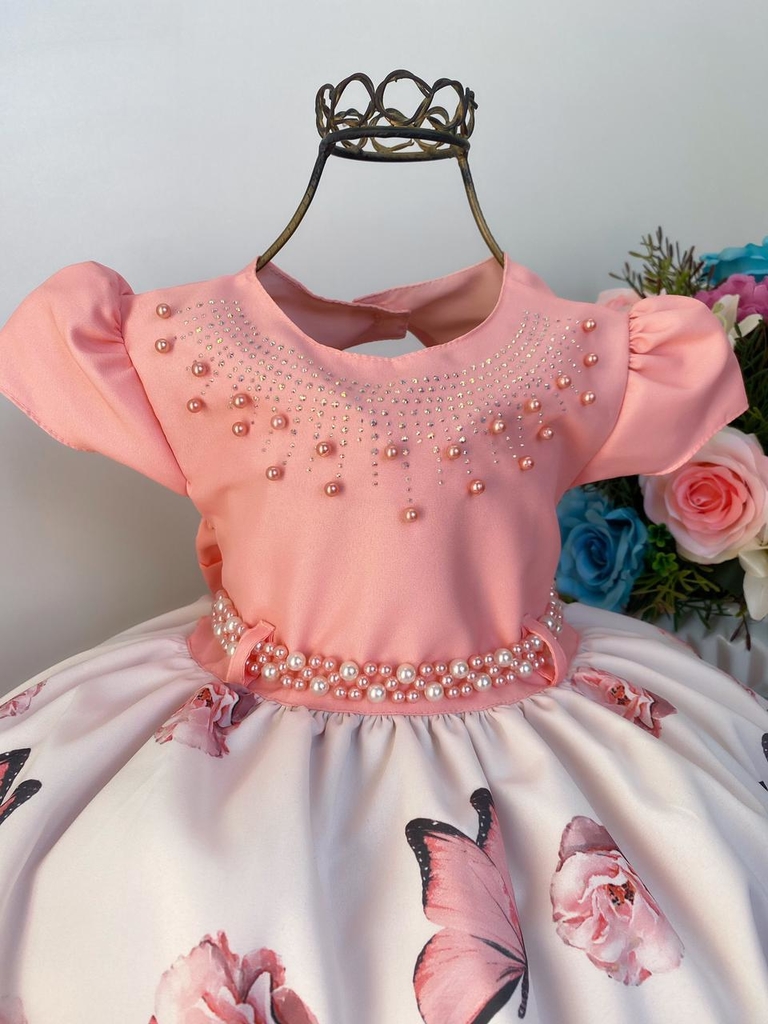 Vestido Infantil de Festa Rosê Luxo Princesa Bebê