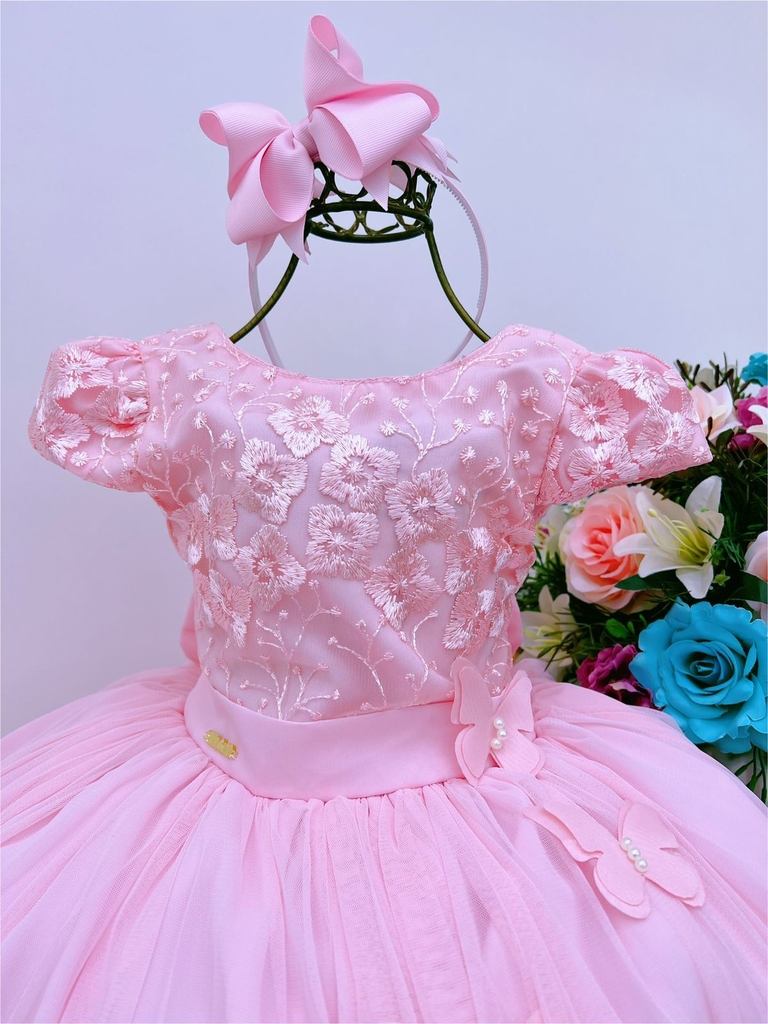 Vestido Infantil Rose Renda C/ Borboletas Dama Princesas