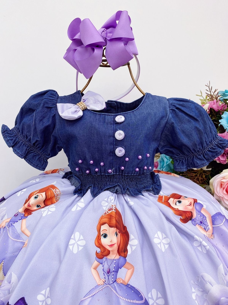 Vestido Infantil Lilás Social Princesa Sofia Rapunzel 1 A 3