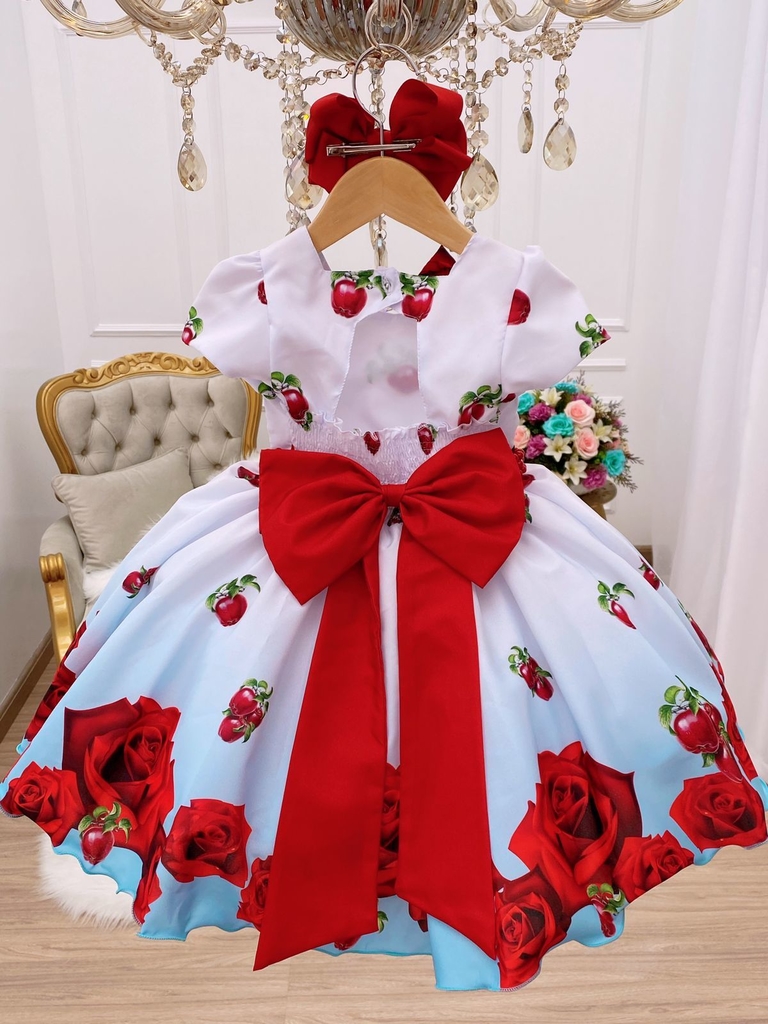 Vestido Infantil Princesa Laçinho Flores