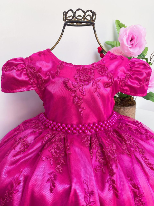 Vestido Infantil Vermelho Realeza Renda Luxo Festa Princesa - Rosa