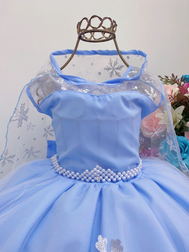 Vestido Infantil Princesa Frozen Azul com Capa Festa 4 ao 12 no Shoptime