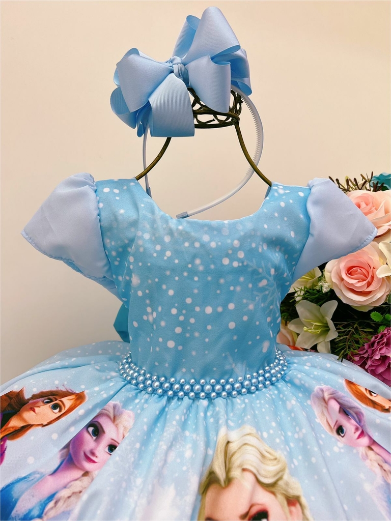 Vestido infantil Frozen 2 com Elsa e Anna na floresta