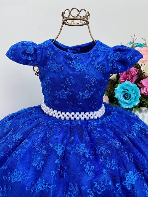 VESTIDO INFANTIL PRINCESA CINDERELA AZUL C/ RENDA LUXO FESTA