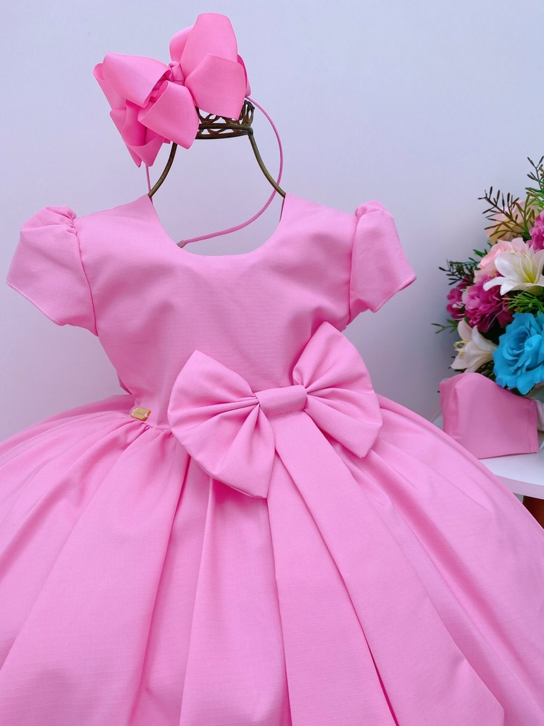 Vestido Infantil de Festa - Princesa Laço Rosa