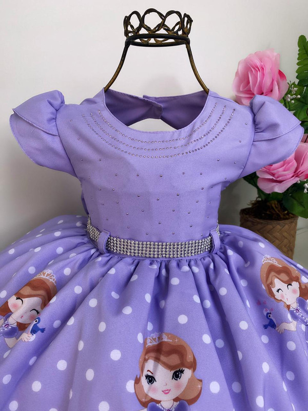 Vestido Infantil Princesa Sofia Luxo Strass Tiara Festa