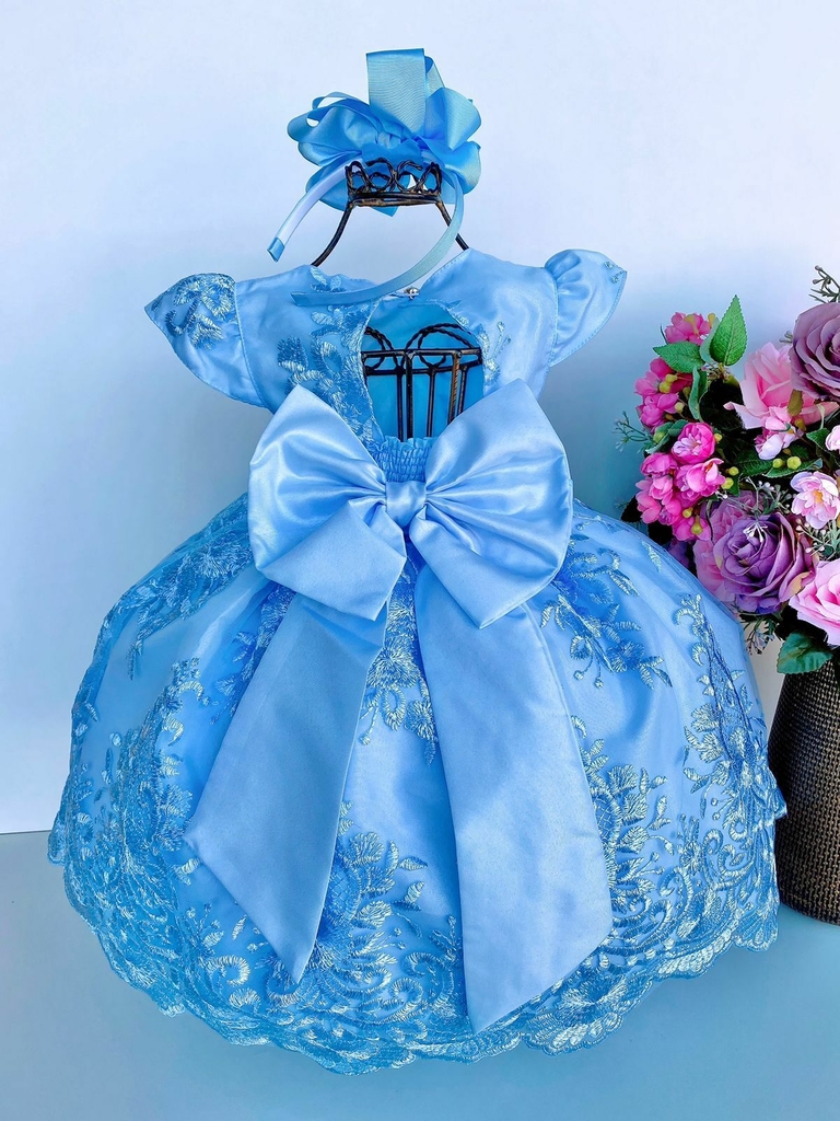 Vestido Infantil Azul Cinderela , Frozen Luxo - Menina bonita 1/2/3 Anos -  Perollas Kids