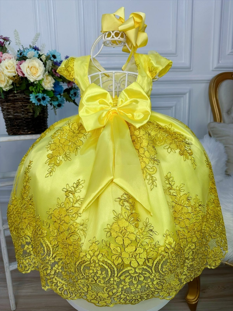 Vestido Infantil Frozen e Cinderela Com Renda Cinto Pérolas