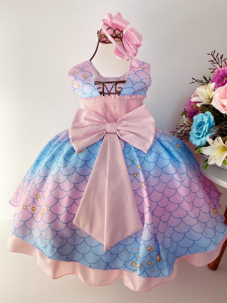 Vestido Infantil Princesa Sofia Pequena Sereia Ariel Luxo 1 A 3 Anos