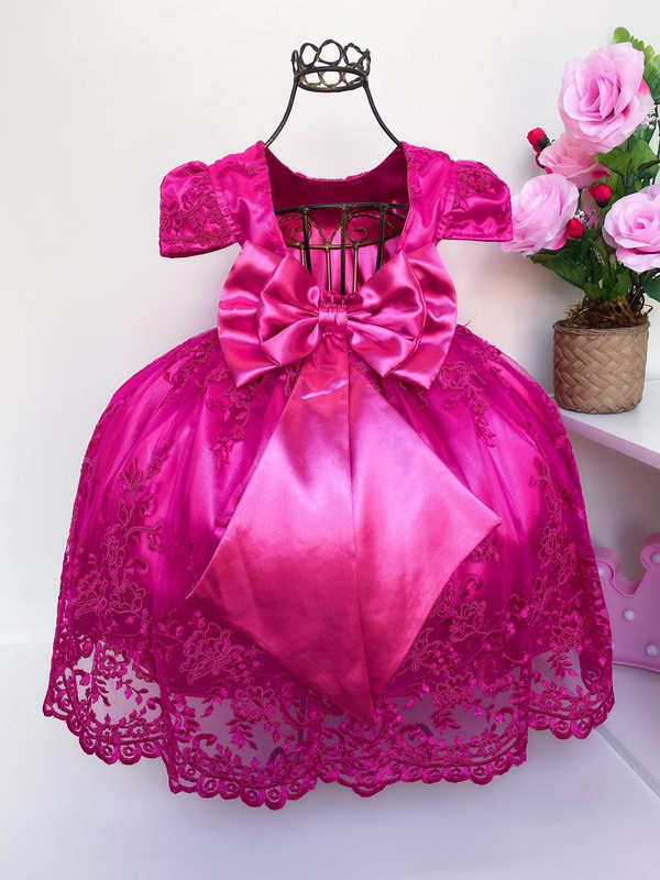 Vestido Infantil Vermelho Realeza Renda Princesa Luxo Festa - Rosa