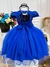 Vestido Infantil Azul Royal C/ Renda e Cinto de Pérolas Luxo - SAMULICA