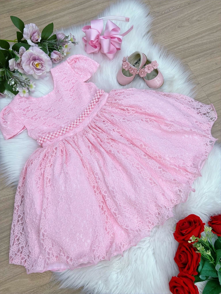 Vestido Infantil de Festa Rose com Branco Luxo Realeza Princesa Menina  Batizado