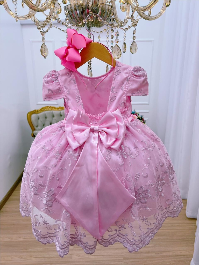 VESTIDO INFANTIL REALEZA LILÁS RENDA PÉROLAS PRINCESA LUXO