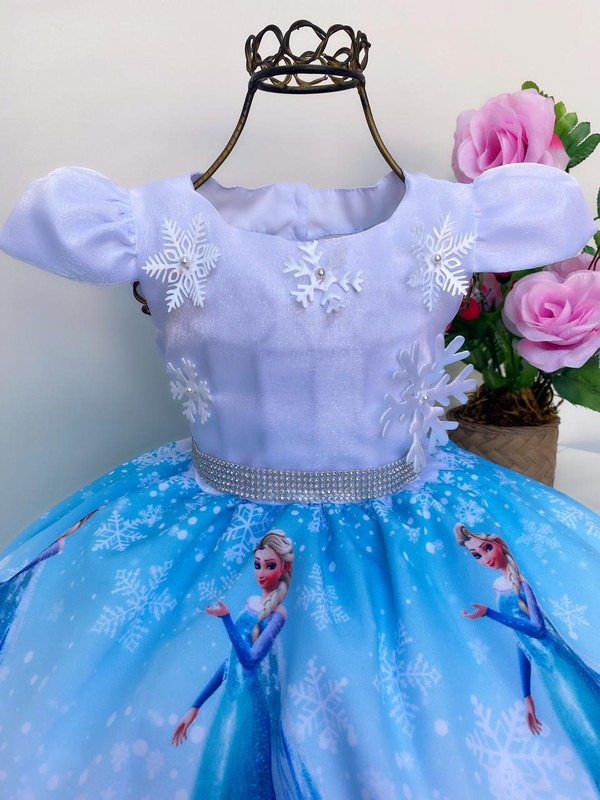 Vestido Infantil Azul Frozen com Capa Luxo